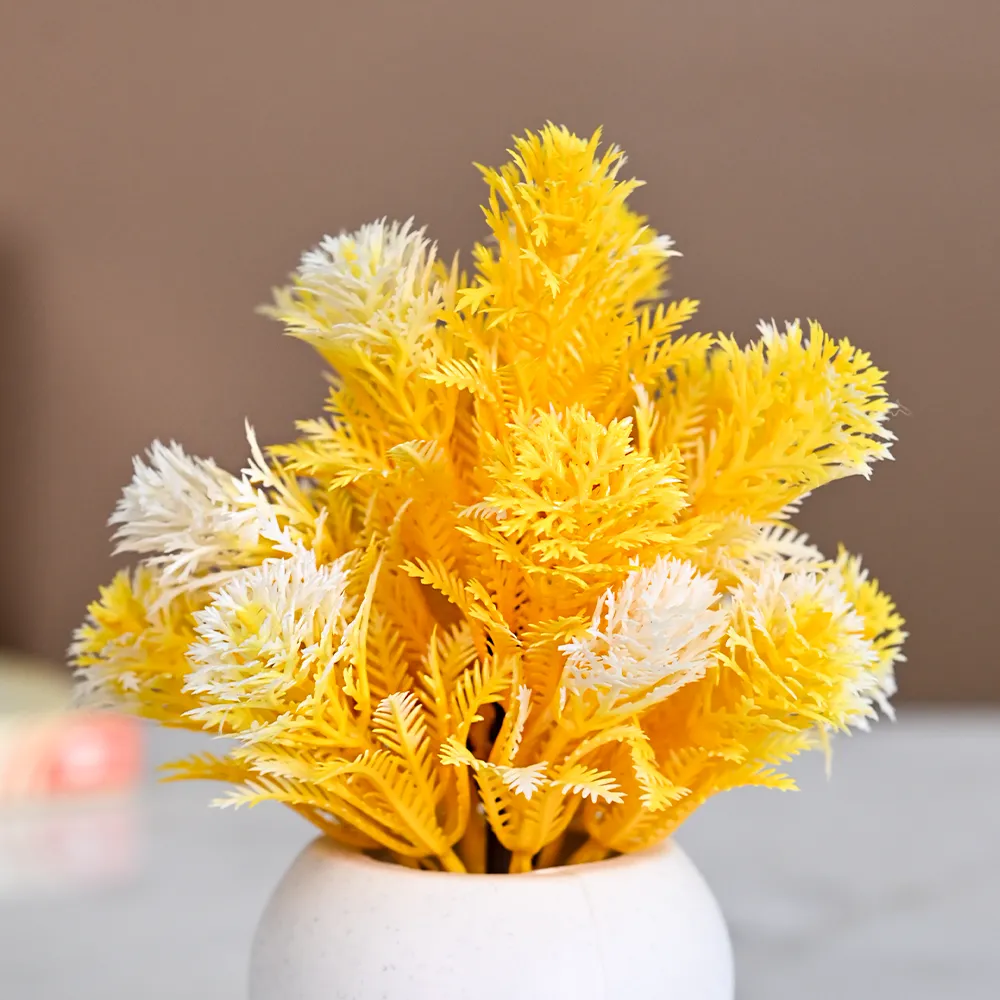 Yellow Decorative Artificial Bonsai With Pot Single Piece