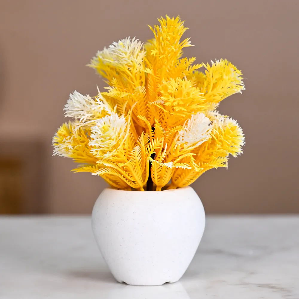 Yellow Decorative Artificial Bonsai With Pot Single Piece