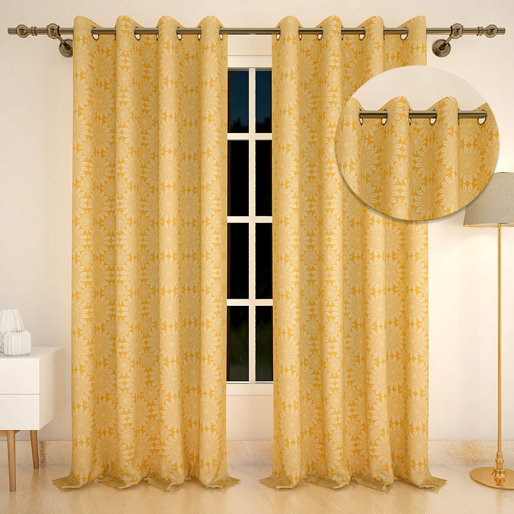 Yellow Floral Arrangement Designer Curtain 5 ft