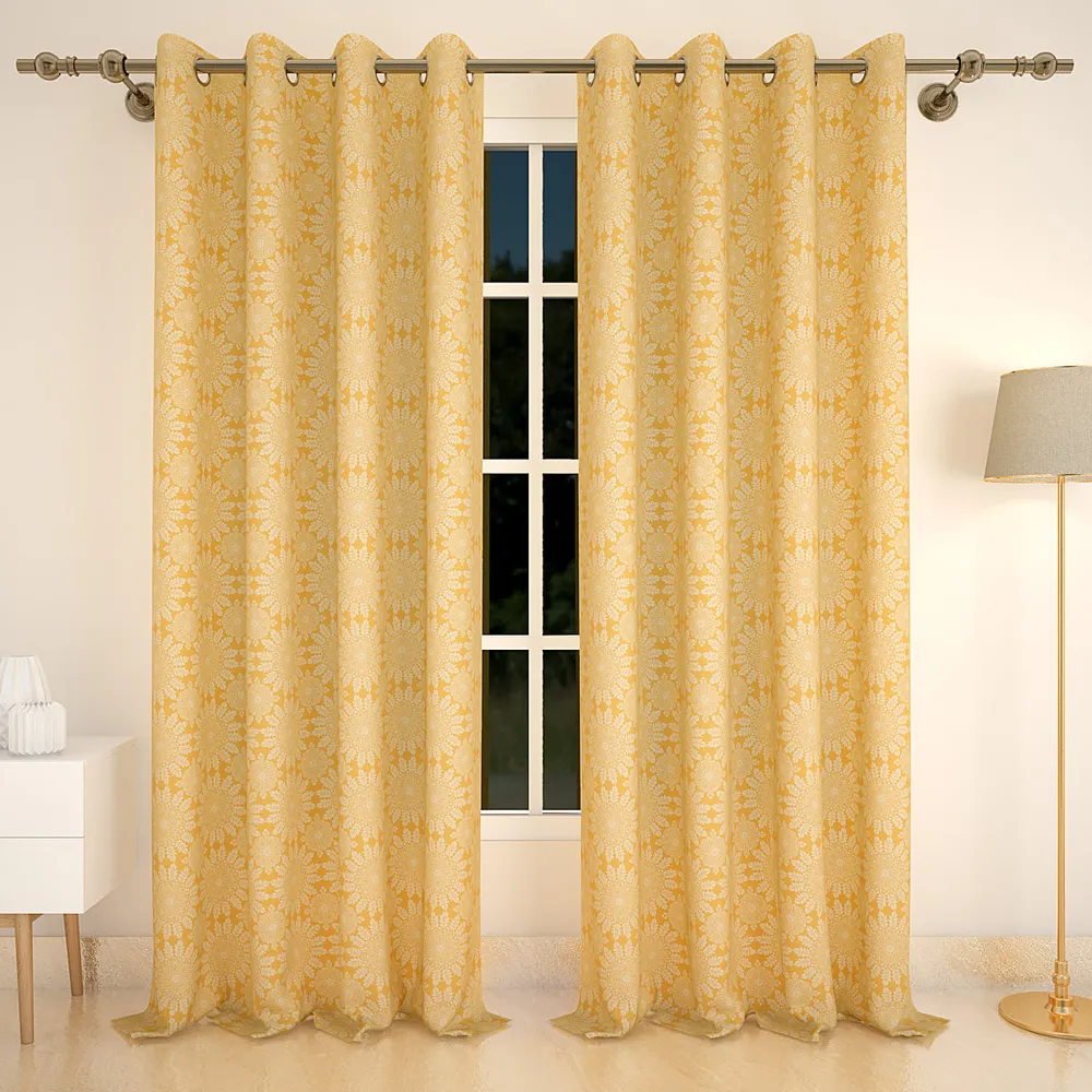 Yellow Floral Arrangement Designer Curtain 5 ft