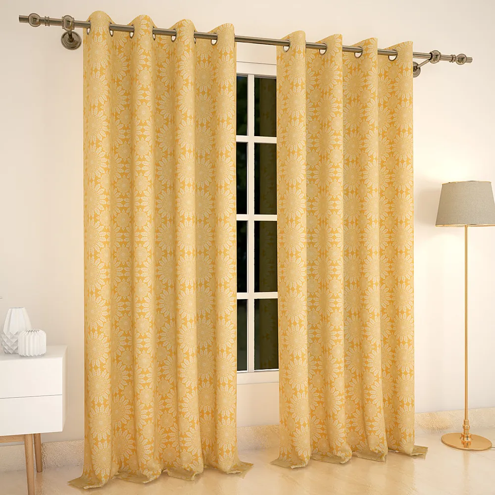 Yellow Floral Arrangement Designer Curtain 5 ft