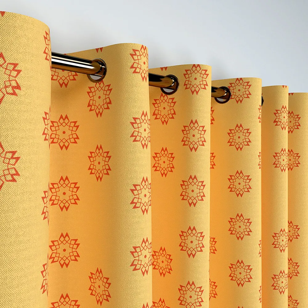 Yellow Floral Patterned Door Curtain Medium Single Piece (7ft)