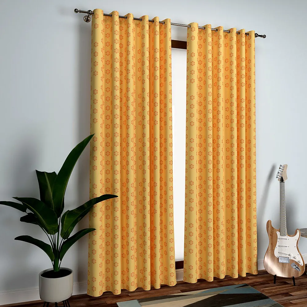 Yellow Floral Patterned Door Curtain Medium Single Piece (7ft)