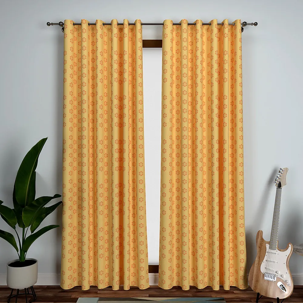 Yellow Floral Patterned Door Curtain Medium Single Piece (7ft)