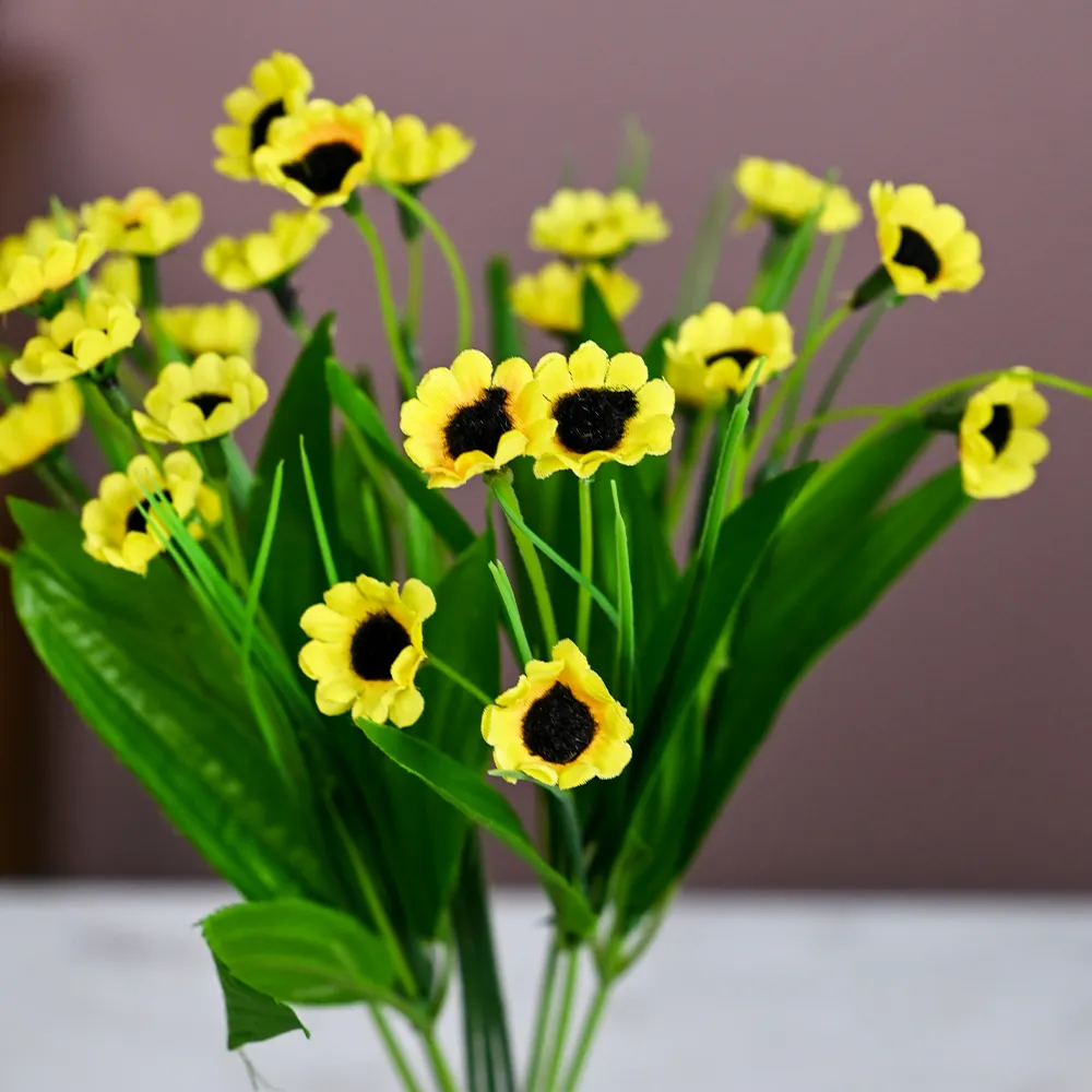 Yellow Goldstrum Artificial Flower Bunch With Pot Single Piece