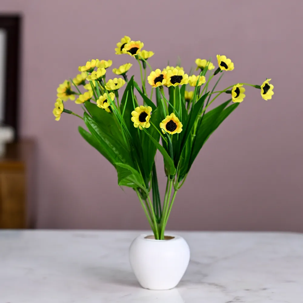 Yellow Goldstrum Artificial Flower Bunch With Pot Single Piece