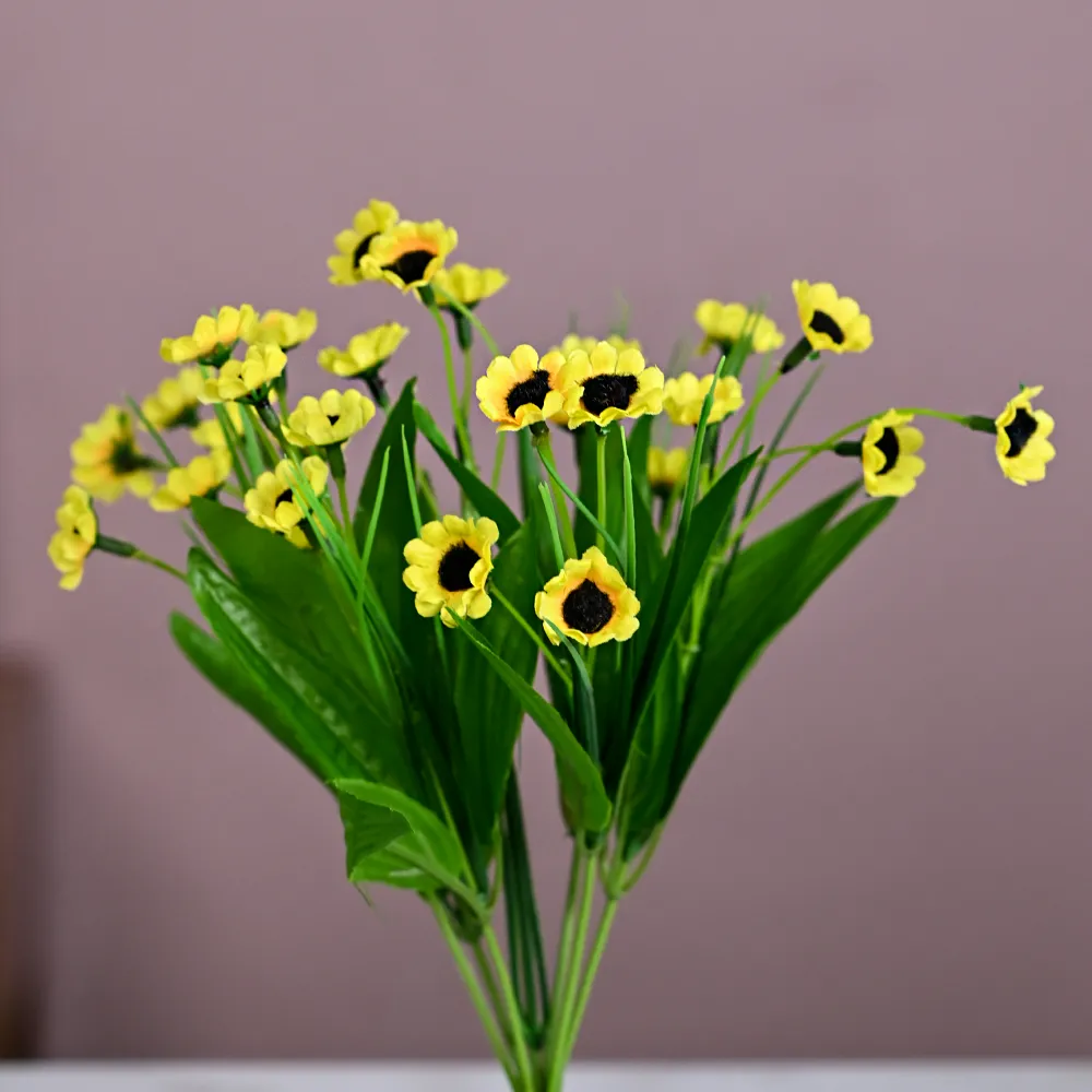 Yellow Goldstrum Artificial Flower Bunch With Pot Single Piece