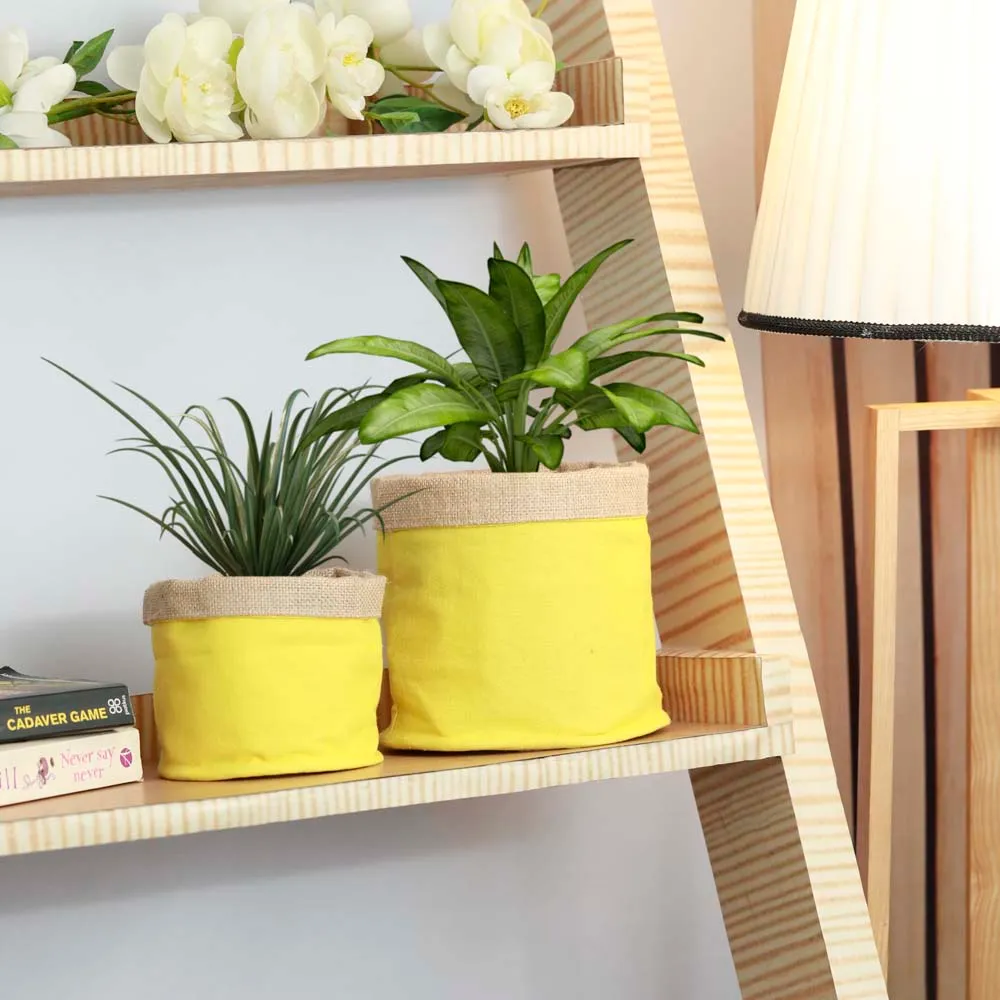 Yellow Green Handcrafted Cotton & Jute Planters Set Of 2