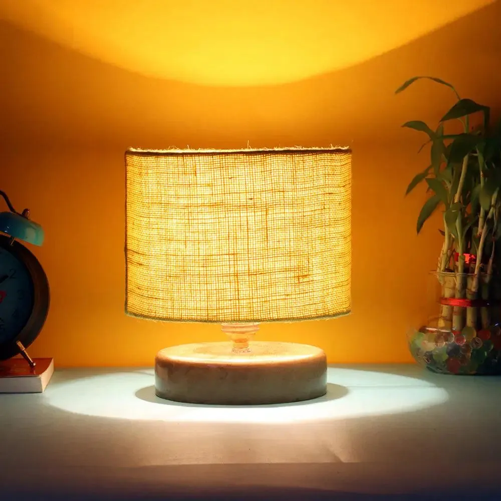 Yellow Jute Table Lamp with Wood Base