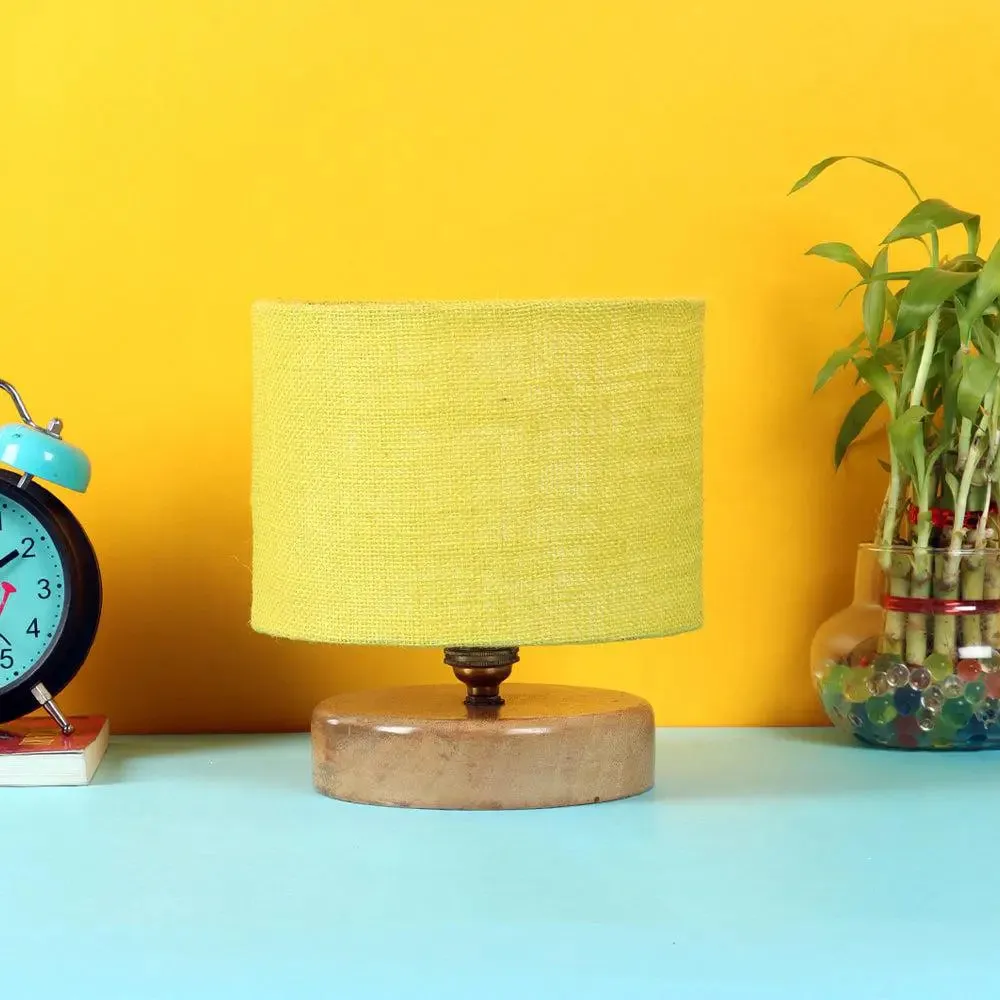 Yellow Jute Table Lamp with Wood Base