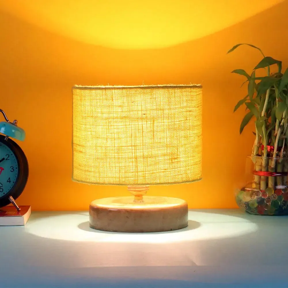 Yellow Jute Table Lamp with Wood Base