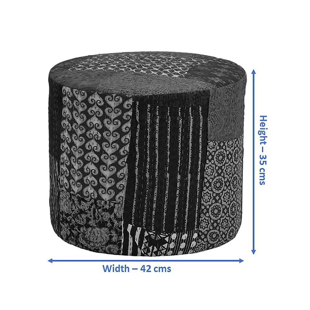 Yellow Kantha Gudri Patchwork Pouffe/Ottoman