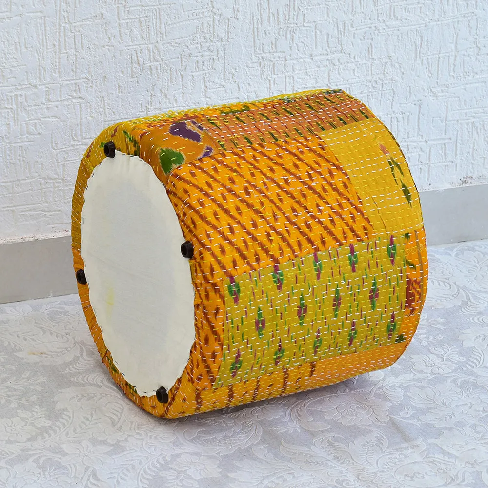 Yellow Kantha Gudri Patchwork Pouffe/Ottoman