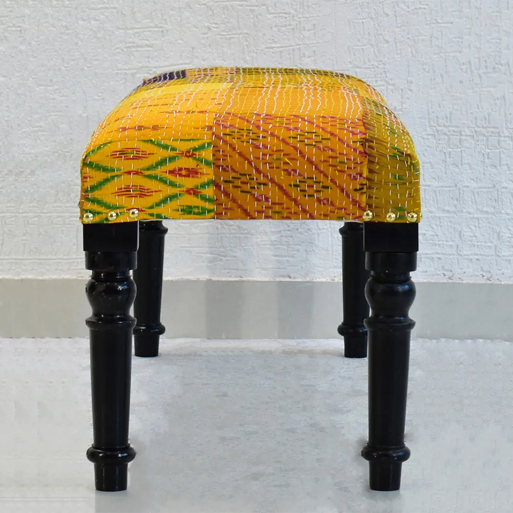 Yellow Kantha Gudri Patchwork Upholstery Multipurpose Bench