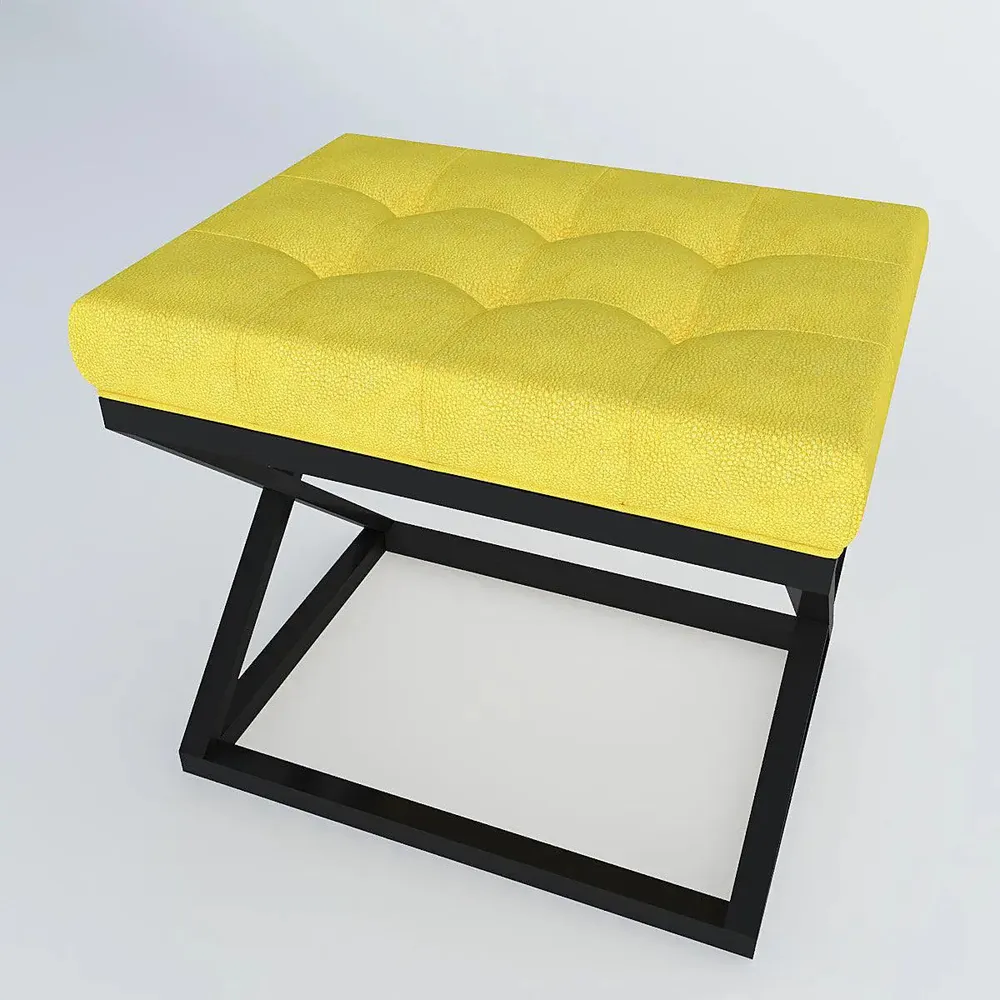 Yellow Leatherette Tufted Side Table with Cross Metal Stand