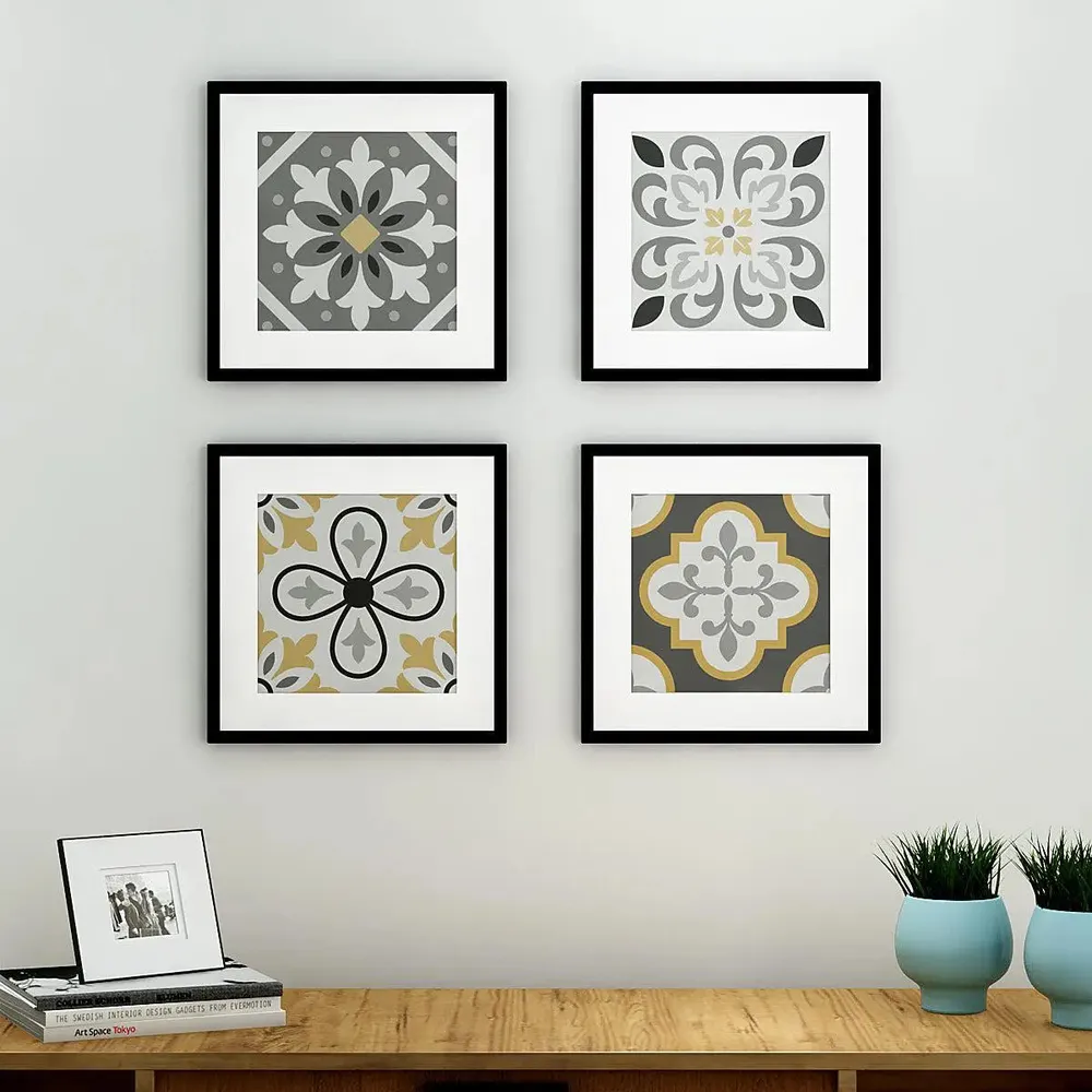 Yellow Moroccan Tiles Framed Wall Art Set of 4