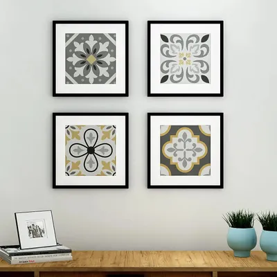 Yellow Moroccan Tiles Framed Wall Art Set of 4