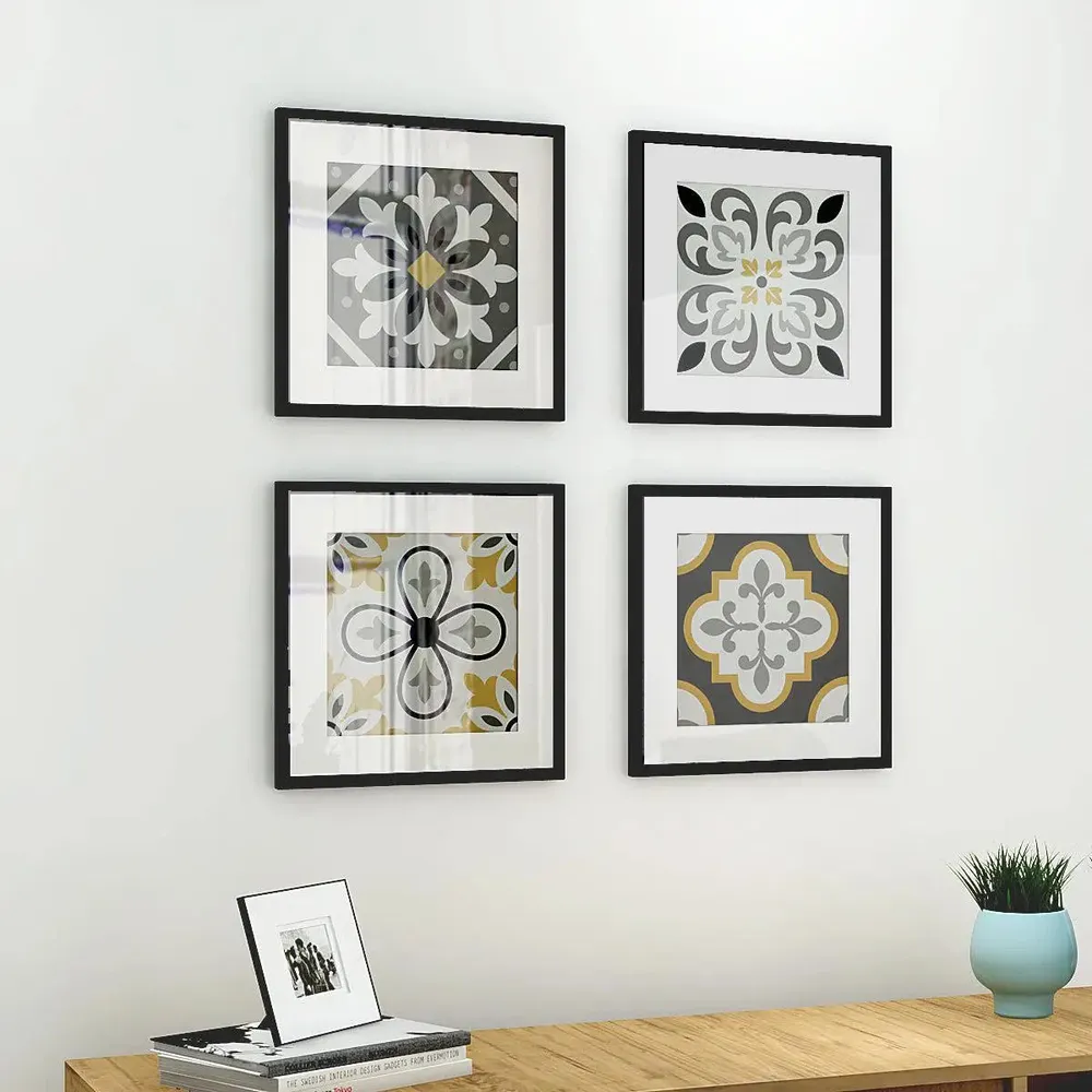 Yellow Moroccan Tiles Framed Wall Art Set of 4