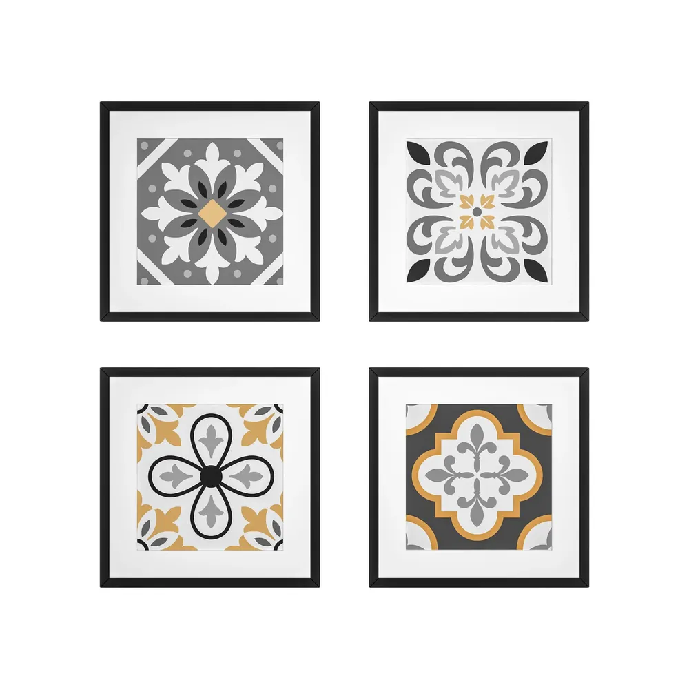 Yellow Moroccan Tiles Framed Wall Art Set of 4