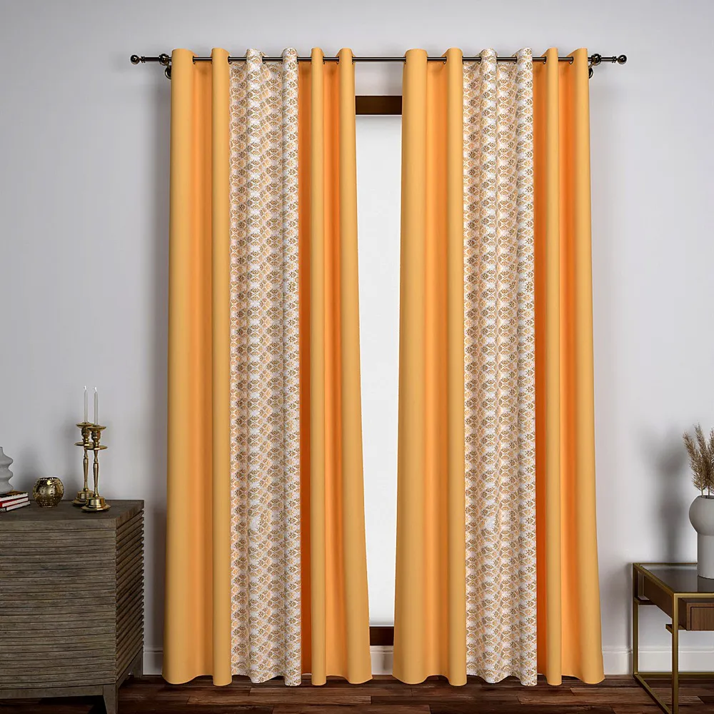 Yellow Motif Designer Layered Door Curtain Medium Single Piece (7ft)