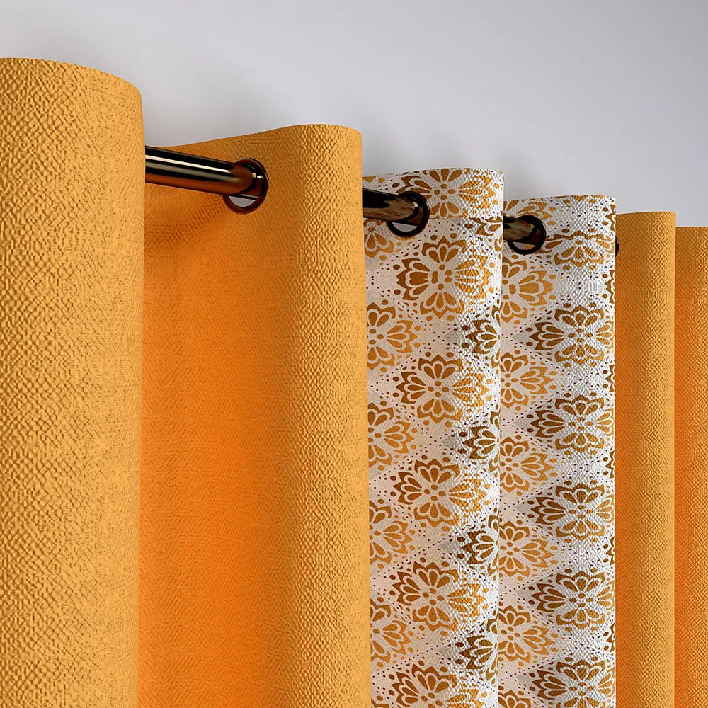 Yellow Motif Designer Layered Window Curtain