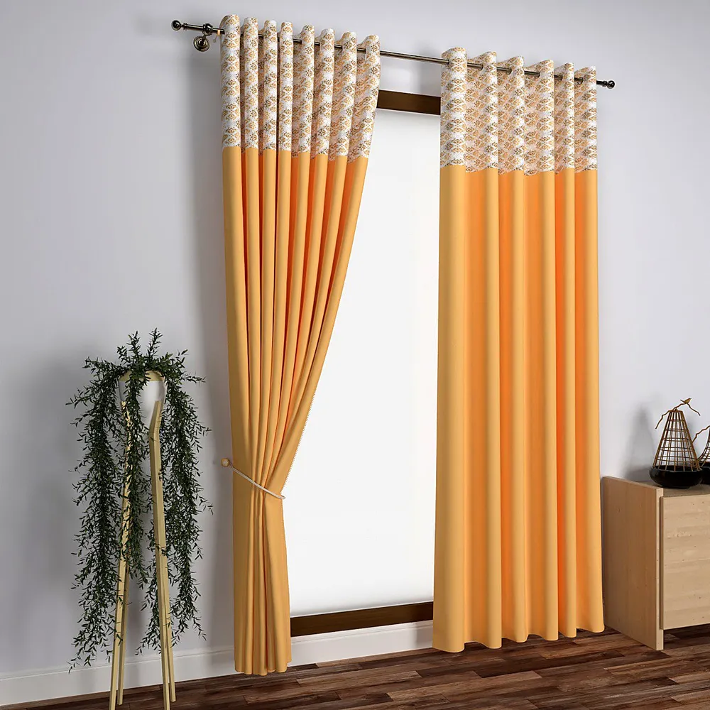Yellow Motif Semi-Designer Door Curtain Regular Single Piece (7ft)