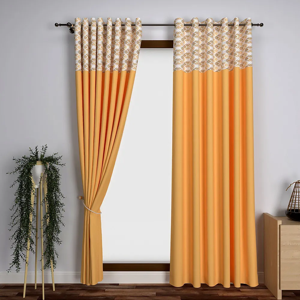 Yellow Motif Semi-Designer Door Curtain Regular Single Piece (7ft)
