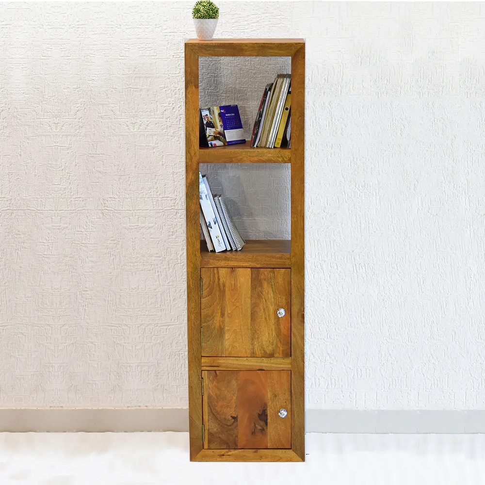 Yellow Natural Teak Wood Multipurpose Floor Bookshelf