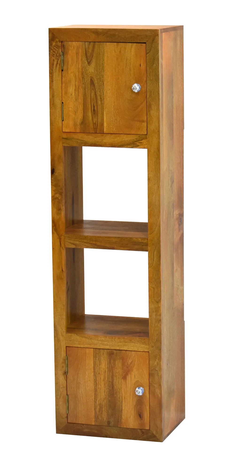 Yellow Natural Teak Wood Multipurpose Partially Closed Floor Bookshelf