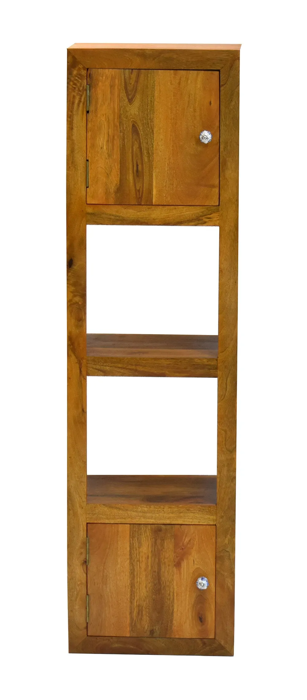 Yellow Natural Teak Wood Multipurpose Partially Closed Floor Bookshelf