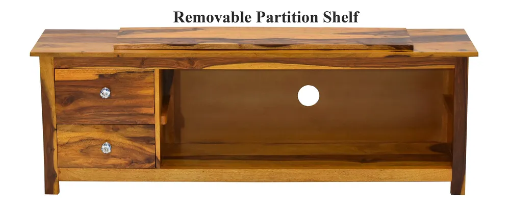Yellow Natural Teak Wood Multipurpose TV Entertainment Unit/Cabinet