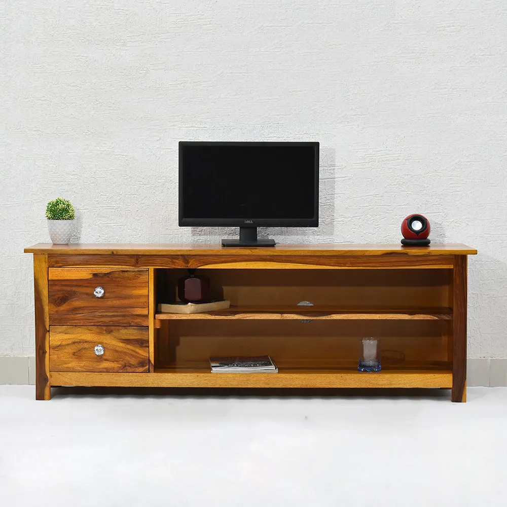 Yellow Natural Teak Wood Multipurpose TV Entertainment Unit/Cabinet
