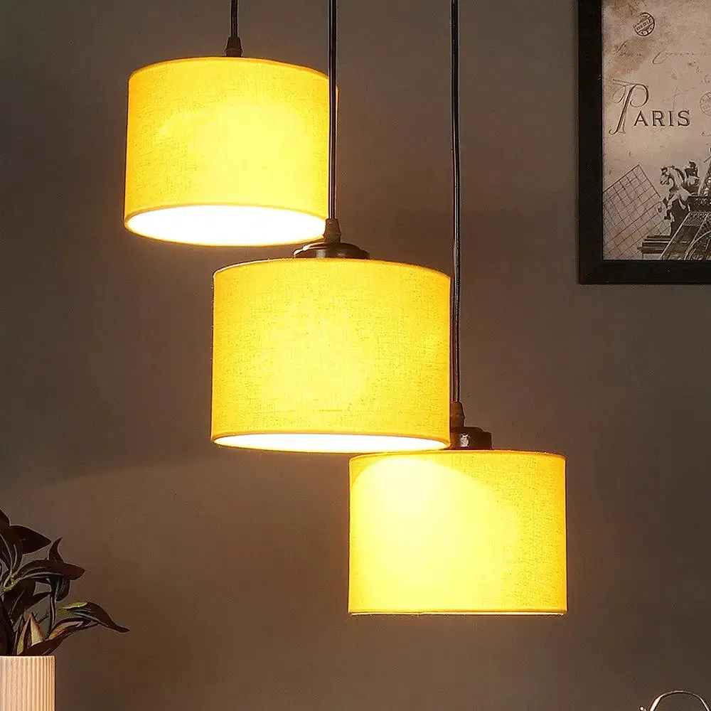 Yellow Round Cotton Drum Cluster Hanging Light