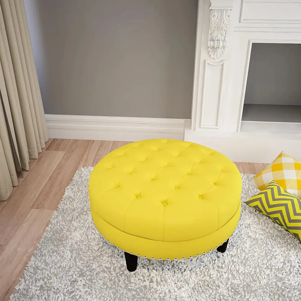 Yellow Round-Shaped Premium Quality Vanity Stool