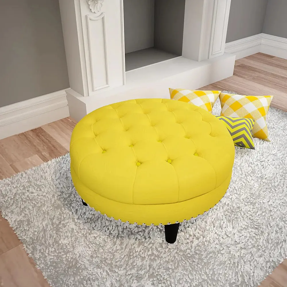 Yellow Round-Shaped Premium Quality Vanity Stool