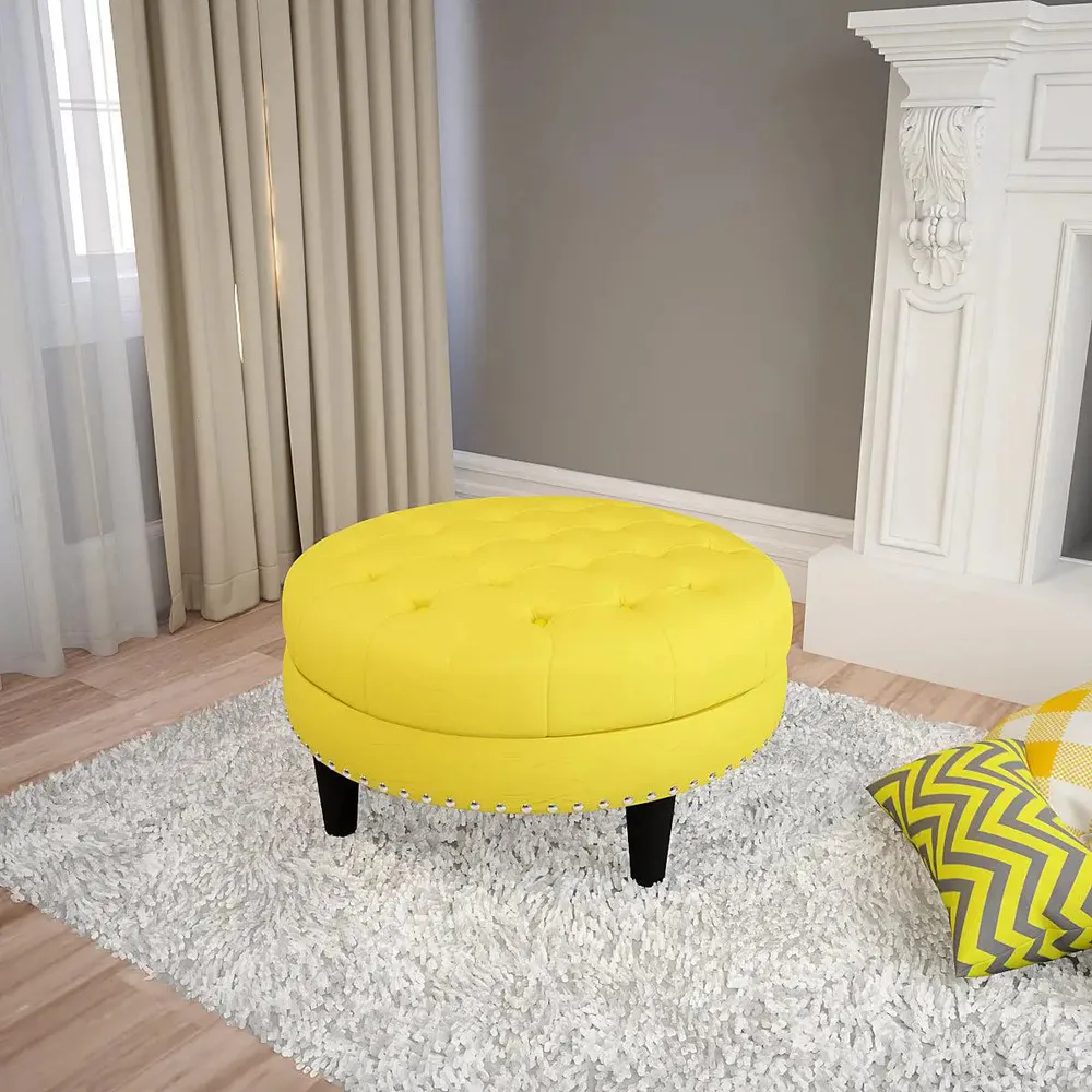 Yellow Round-Shaped Premium Quality Vanity Stool