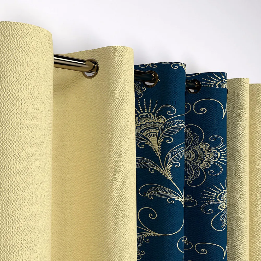 Yellow & Royal Blue Designer Layered Window Curtain