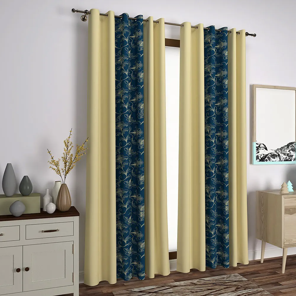 Yellow & Royal Blue Designer Layered Window Curtain