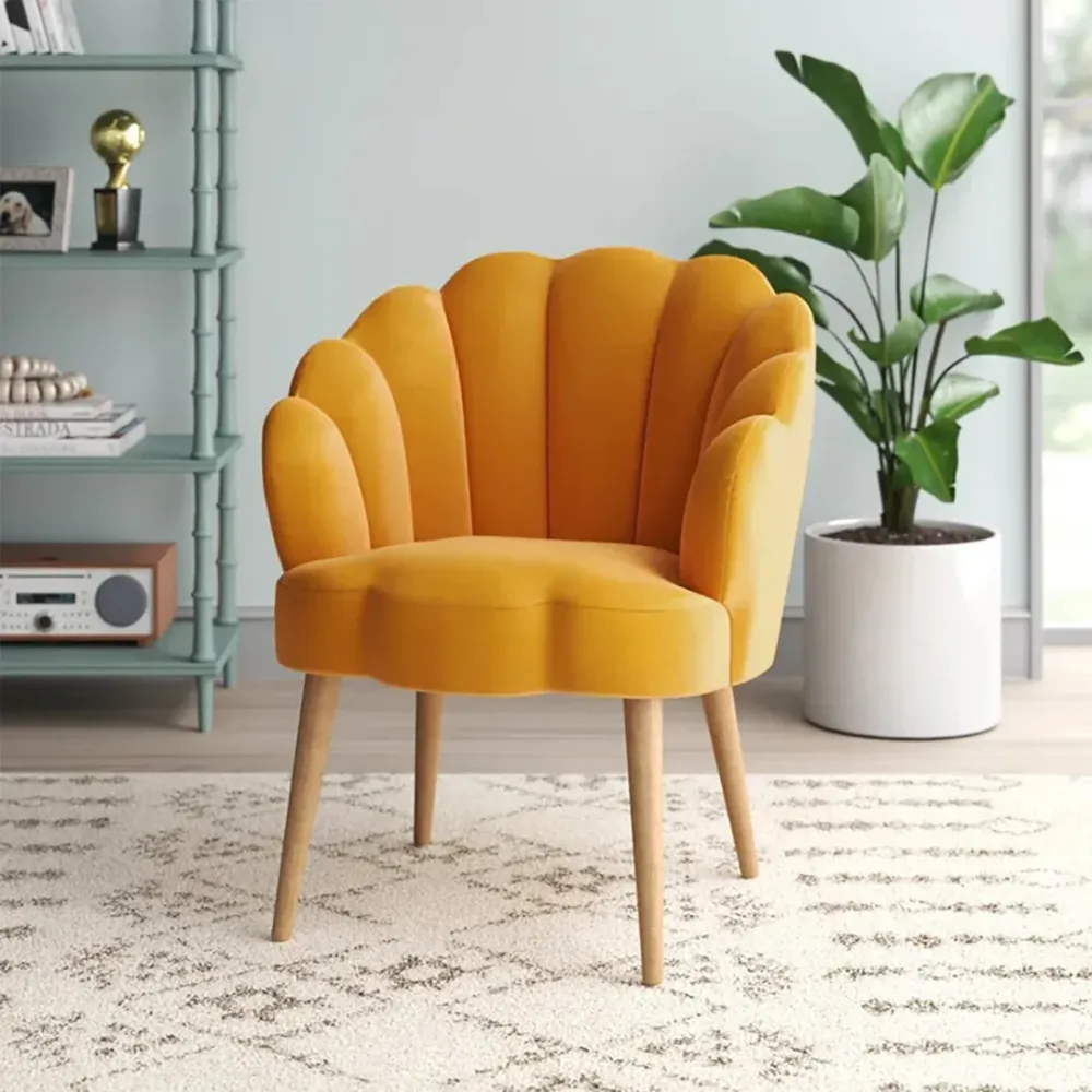 Yellow Scalloped Elegant Accent Chair Single