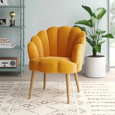 Yellow Scalloped Elegant Accent Chair