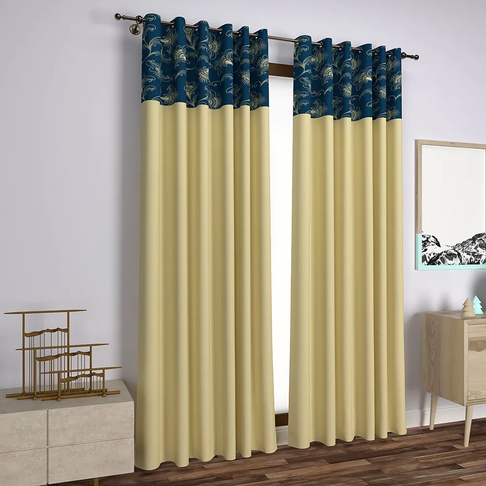Yellow & Sea Green Semi-Designer Window Curtain