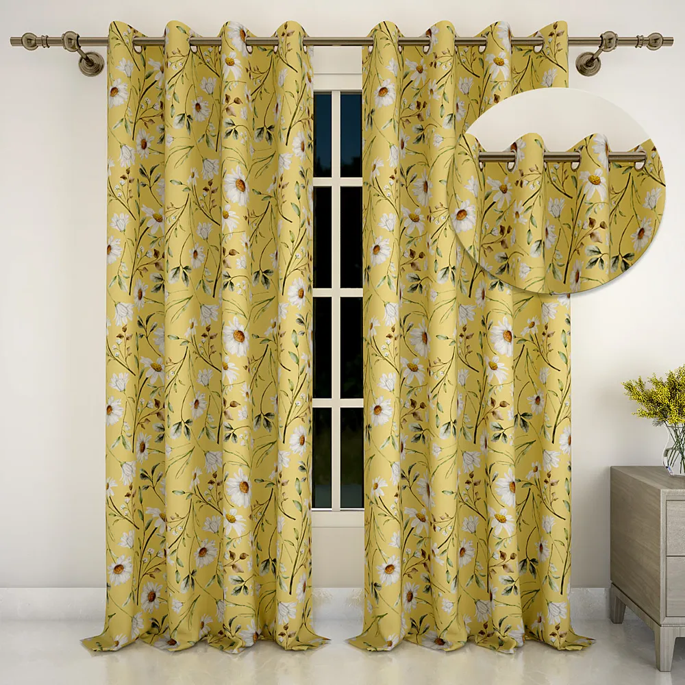 Yellow Summer Floral Designer Curtain 5 ft
