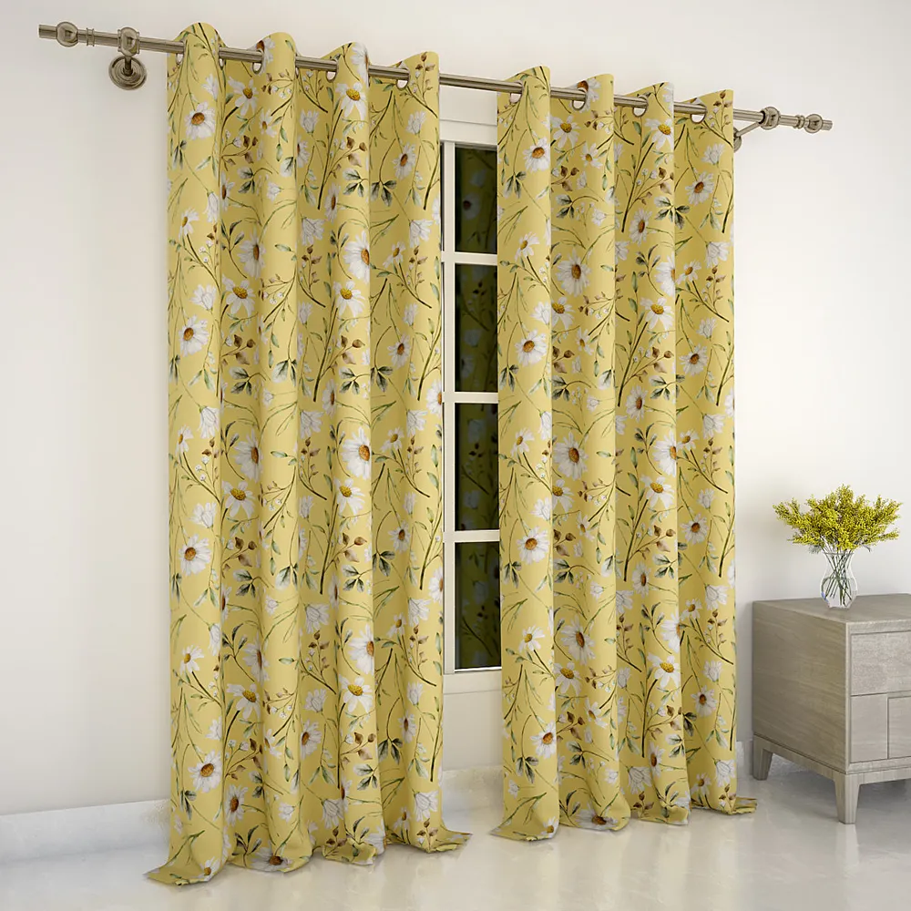 Yellow Summer Floral Designer Curtain 5 ft