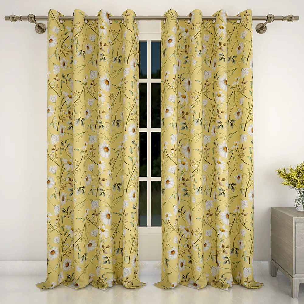 Yellow Summer Floral Designer Curtain 5 ft