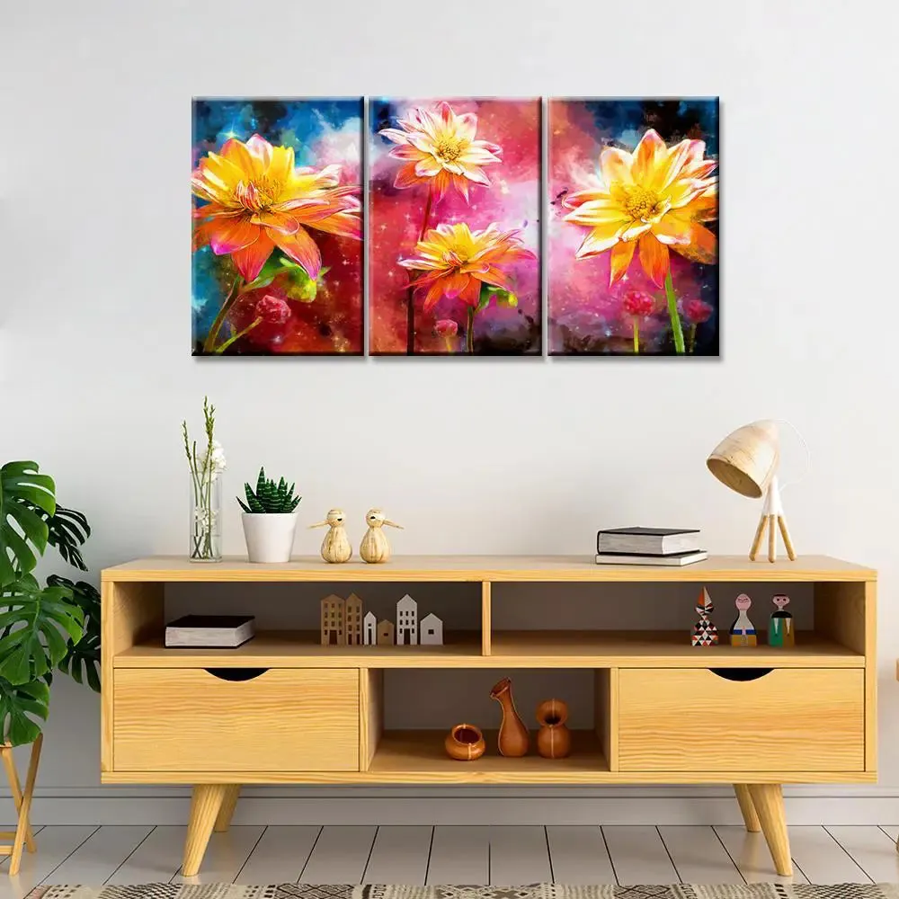 Yellow sunflower 3 Pieces Modern Design Canvas Printed Painting