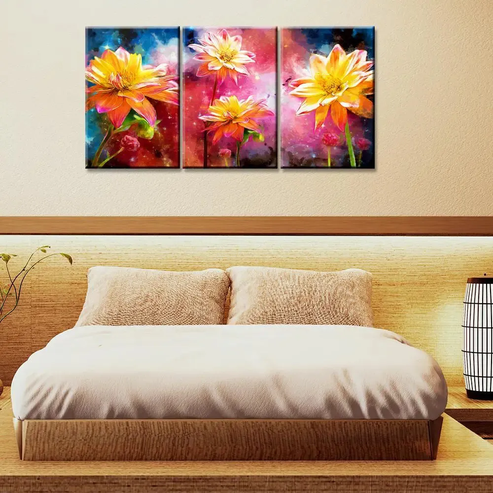 Yellow sunflower 3 Pieces Modern Design Canvas Printed Painting