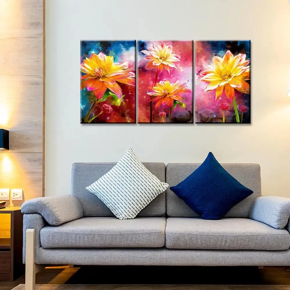 Yellow sunflower 3 Pieces Modern Design Canvas Printed Painting