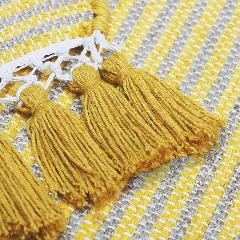 Yellow Taselled Jute &amp; Cotton Table Runner