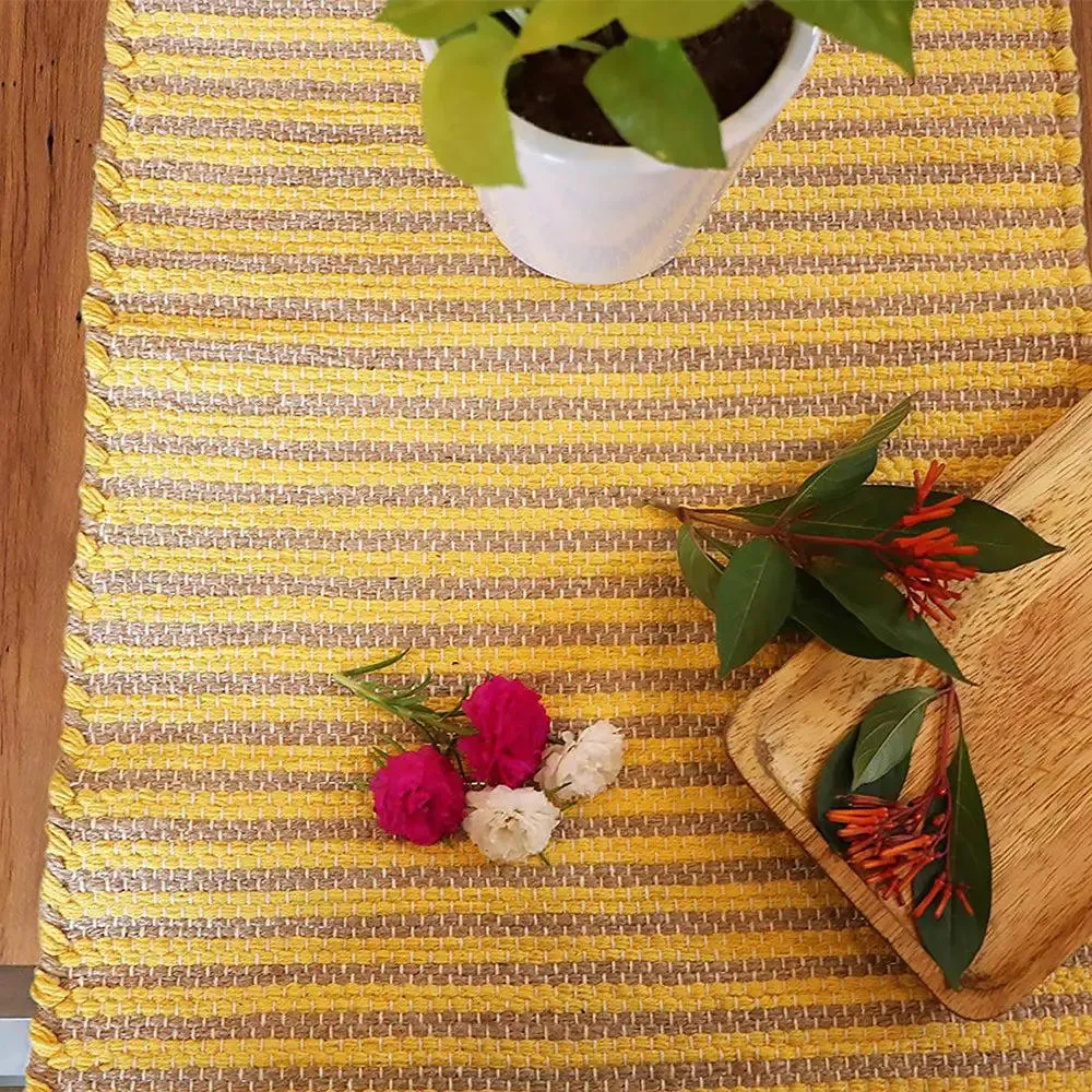 Yellow Taselled Jute &amp; Cotton Table Runner