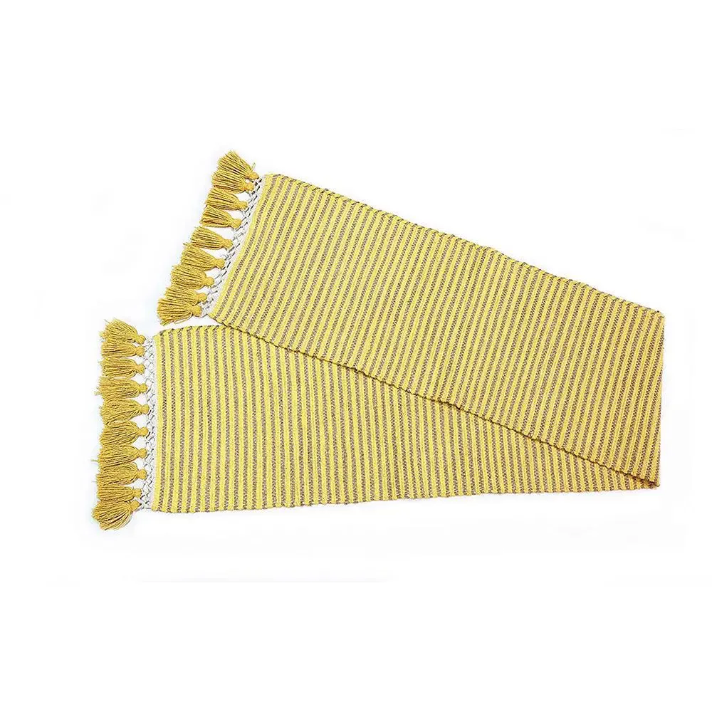 Yellow Taselled Jute &amp; Cotton Table Runner